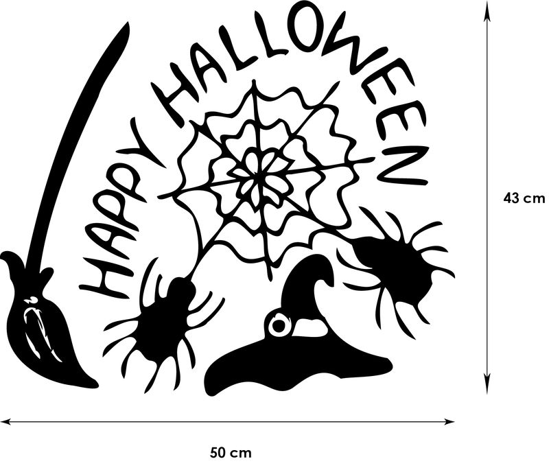Adhésif de vitrine "Happy Halloween" avec balais de sorcière