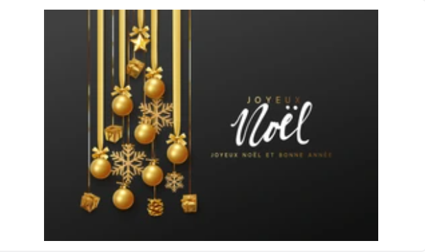 Carte de vœux "Joyeux Noël et Bonne Année" noire et dorée